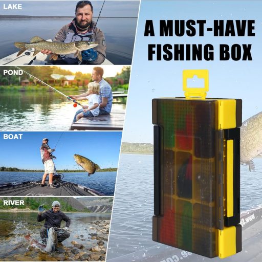 Leeko set za ribolov od 96 dijelova s umjetnim mamcima, spinnerima i setom udica u prozirnoj kutiji.