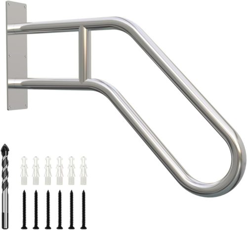Mână curentă din oțel inoxidabil în formă de U, 60 cm - Balustradă pentru scări cu 1-3 trepte, pentru grădină, terasă, garaj, exterior și interior (diametru 3,2 cm)