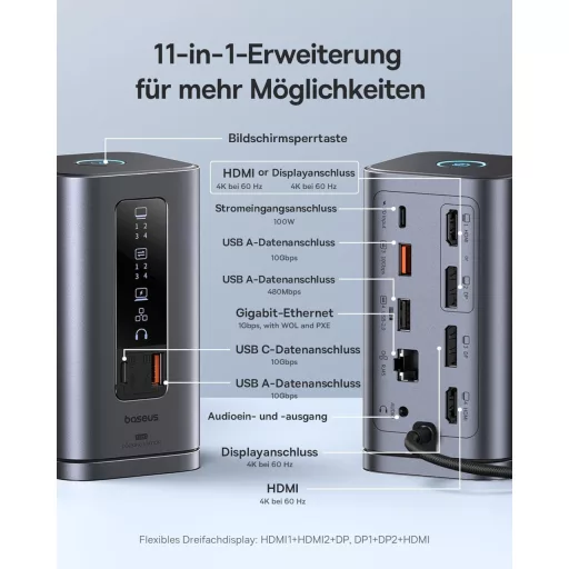 Baseus Spacemate 11 az 1-ben dokkoló állomás 3 monitor támogatás 4K