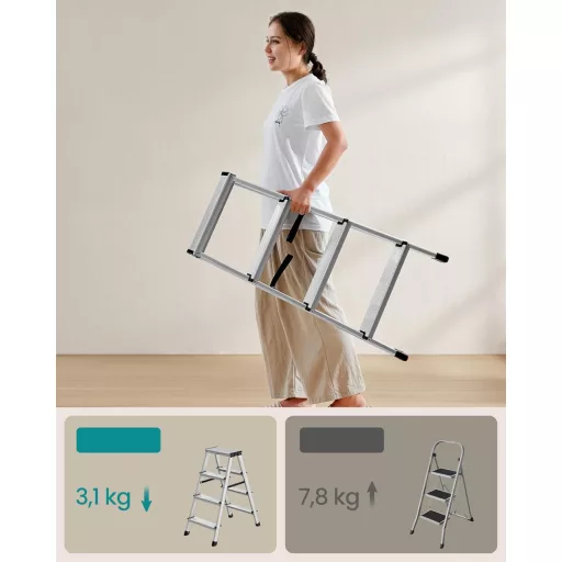 SONGMICS GLT014E01 alumínium létra 4 fokos 150 kg terhelhetőség ezüst-fekete