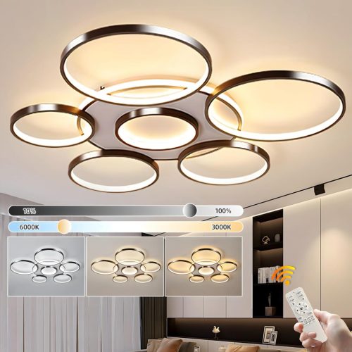 YYUTLUO Lampă de tavan LED modernă, 110cm - Negru, Candelabru multi-inel, 120W, Intensitate luminoasă reglabilă continuu, 3000-6000K, Corp de iluminat metal-acrilic