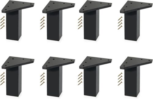 Kukicu Bútorlábak - 8 db Fekete Négyzet Profilú (40x40 mm) Bútorláb Szett - 8 cm Magas - Csavarokkal - Modern Stílusú - 200 kg Teherbírás
