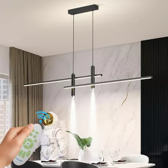   Candelabru LED Modern WHLL pentru Masa de Dining, Lampă Suspendată Reglabilă prin Intensitate, Înălțime Ajustabilă, Negru
