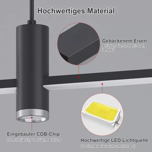Candelabru LED Modern WHLL pentru Masa de Dining, Lampă Suspendată Reglabilă prin Intensitate, Înălțime Ajustabilă, Negru