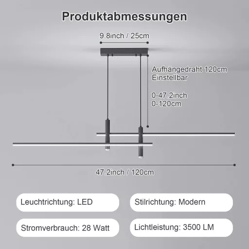 Candelabru LED Modern WHLL pentru Masa de Dining, Lampă Suspendată Reglabilă prin Intensitate, Înălțime Ajustabilă, Negru