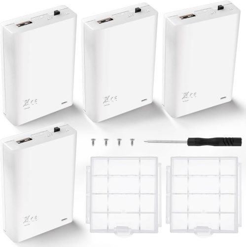 KUOQIY 4 db 3x1,5V AA Elemtartó, USB Csatlakozóval és Kapcsolóval - Fehér Műanyag Akkumulátor Tartó Doboz Fedéllel, 4,5V