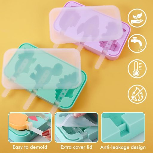 Set de 2 forme Hejo din silicon pentru înghețată, cu modele dinozaur și vehicule, 18 bețișoare, fără BPA