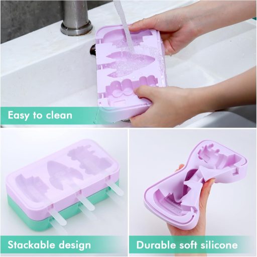 Hejo 2 darabos szilikon jégkrém készítő forma szett, dinoszaurusz és járművek mintával, 18 pálcikával, BPA-mentes