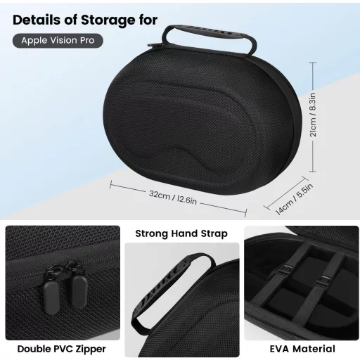 FDOUIGE Tvrdé puzdro pre Apple Vision Pro VR okuliare - Vodotesné, nárazuvzdorné ochranné puzdro na príslušenstvo, s ručnou rukoväťou, čierne