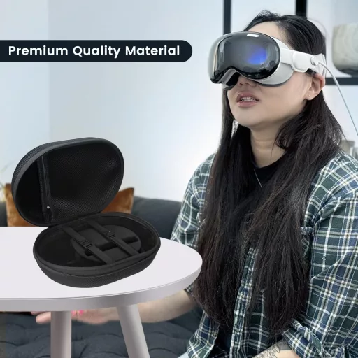 FDOUIGE Tvrdé puzdro pre Apple Vision Pro VR okuliare - Vodotesné, nárazuvzdorné ochranné puzdro na príslušenstvo, s ručnou rukoväťou, čierne
