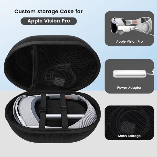 FDOUIGE Kemény Hordtáska Apple Vision Pro VR Szemüveghez - Vízálló, Ütésálló Védőtok Kiegészítőknek, Kézi Fogantyúval, Fekete