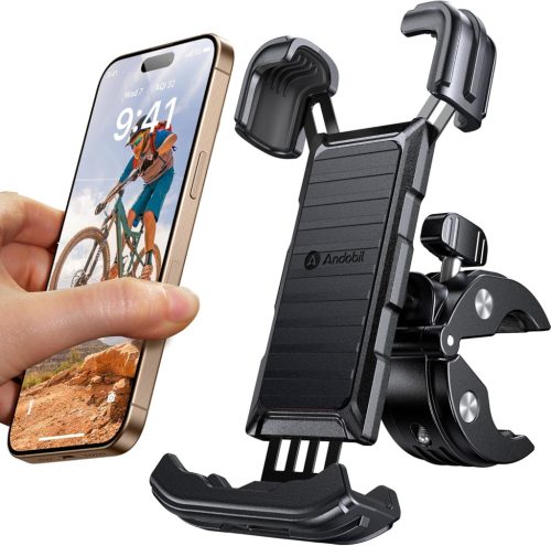 andobil Univerzális Telefontartó Kerékpárra és Motorra - 360° Forgatható, Ütésálló, Egykezes Használat, 15-46mm Kormányra