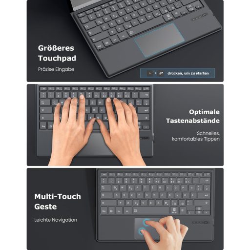 MoKo Njemačka Bluetooth Tipkovnica za Microsoft Surface Pro 7/6/5/4/3 Uređaje - QWERTZ Raspored, Touchpad, 7 Boja Pozadinskog Osvjetljenja, Punjiva