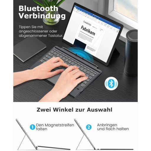 MoKo Njemačka Bluetooth Tipkovnica za Microsoft Surface Pro 7/6/5/4/3 Uređaje - QWERTZ Raspored, Touchpad, 7 Boja Pozadinskog Osvjetljenja, Punjiva