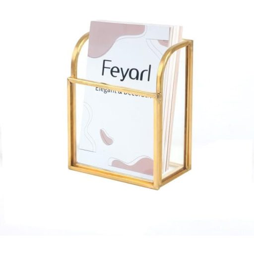 Feyarl Üzleti Névjegytartó - Elegáns Üveg-Fém Asztali Kártyatartó Arany Szegéllyel, 50 Névjegykártya Tárolására, Irodai Recepcióra