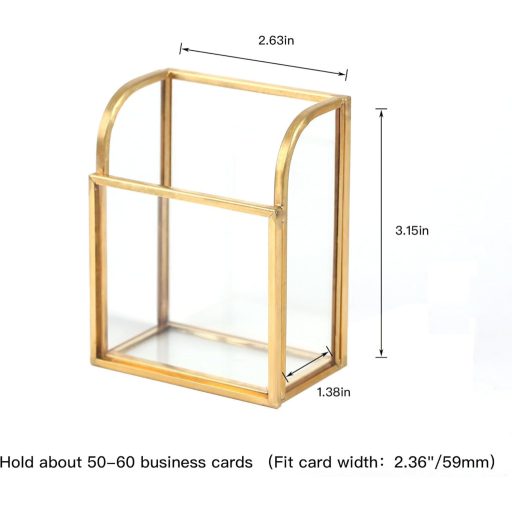 Feyarl Suport de Cărți de Vizită - Elegant Suport de Birou din Sticlă și Metal cu Margine Aurie, Capacitate 50 Cărți de Vizită, Pentru Recepție Birou