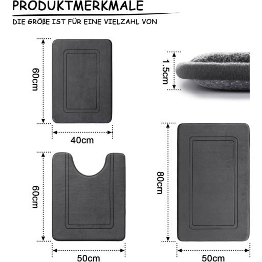 chakme 3 részes fürdőszobai szőnyeg szett memóriahabos csúszásmentes szürke