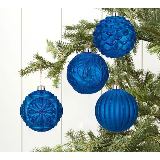 Arborus 4 darabos karácsonyi gömb szett 12 cm kék csillogó dekoráció