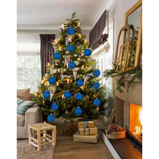 Arborus 4 darabos karácsonyi gömb szett 12 cm kék csillogó dekoráció