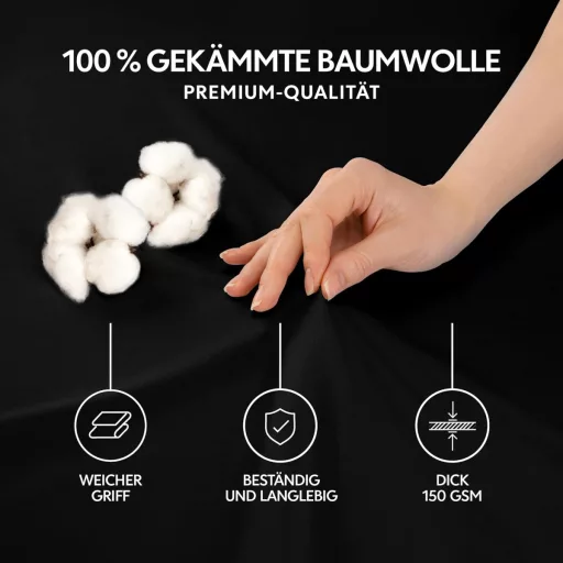 BootyBay Premium Crna Gumirana Plahta 70x160 cm - 100% Pamučni Jersey, Za Madrace Visine do 12 cm, Oeko-Tex Certifikat, Perivo u Perilici Rublja