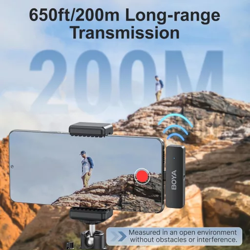 Bezdrôtový klopový mikrofón BOYA BY-V4U pre iPhone, Android a telefóny s USB-C