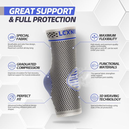 Lexniush Set 2 Suporturi pentru gleznă pentru leziuni sportive, Șosete compresive pentru fasciită plantară