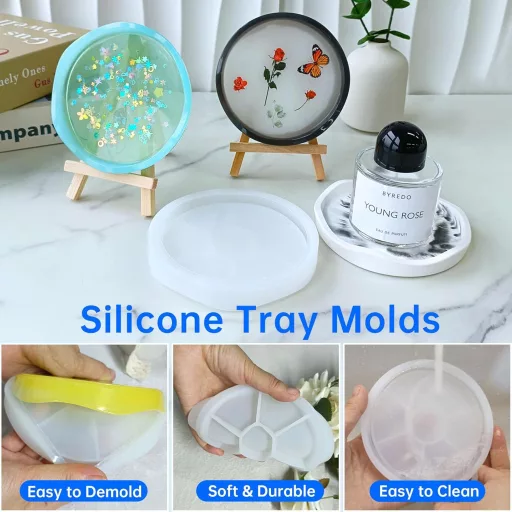 Set matrițe siliconice Midnadiy, 4 bucăți, model ondulat, suporturi de pahare, DIY, decorațiuni artizanale.