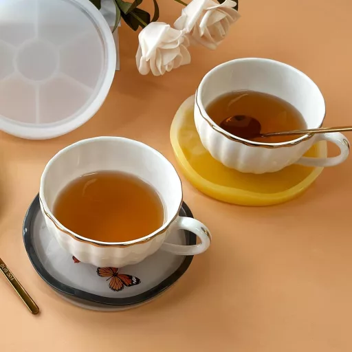 Set matrițe siliconice Midnadiy, 4 bucăți, model ondulat, suporturi de pahare, DIY, decorațiuni artizanale.