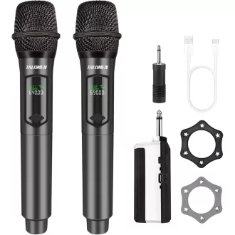   Talomen K60-2 Vezeték Nélküli Mikrofon Szett - Kézi Dinamikus Mikrofon Zajcsökkentéssel, 10 Órás Üzemidő, Karaoke, Rendezvény, Előadás
