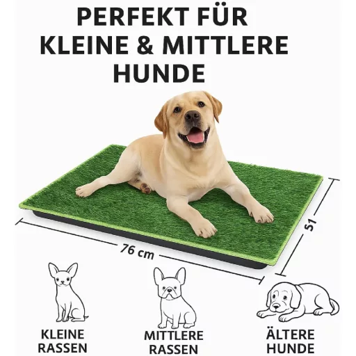 Kutya wc Tálcával - Mosható Pelenka és 2 Műfű Réteggel - Beltéri Kutyatoalett Erkélyre, Kölyök és Idős Kutyáknak, 76x51 cm