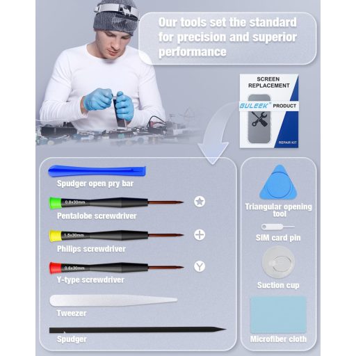 GULEEK iPhone 12 Pro Max LCD Kijelző Csere 6.5 Hüvelyk Fekete Érintőképernyő Előre Összeszerelt Üveggel és Szerszámokkal