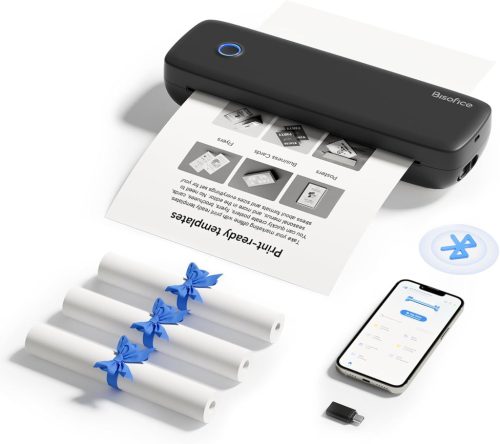 Imprimantă termică portabilă A4 Bisofice, 300 dpi - Imprimantă Bluetooth portabilă cu hârtie termică, compatibilă Android/iOS/Win/Mac