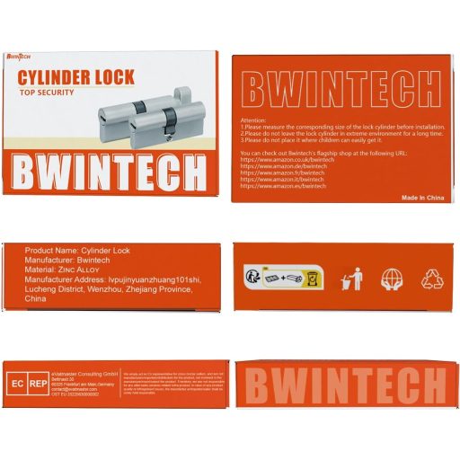Bwintech 60mm (30/30) Euro Hengerzár - Nikkel-Cink Ötvözet Ajtózár 8 Dimple Kulccsal, Magas Biztonság Fa, UPVC és Bejárati Ajtókhoz