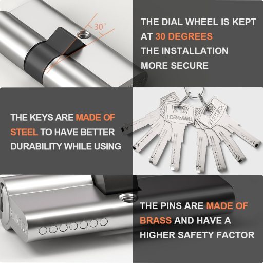 Bwintech 60mm (30/30) Cilindru Euro - Aliaj Nichel-Zinc, Broască pentru Uși cu 8 Chei Dimple, Siguranță Înaltă pentru Uși din Lemn, PVC și Uși de Intrare