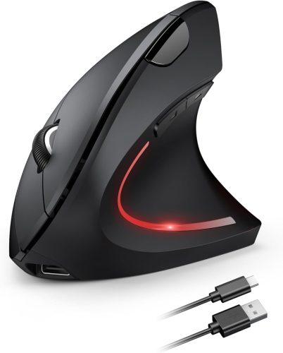 Mouse Ergonomic Wireless TECKNET - Reîncărcabil, 4800 DPI, Click Silențios, 6 Butoane, Display LED, Negru