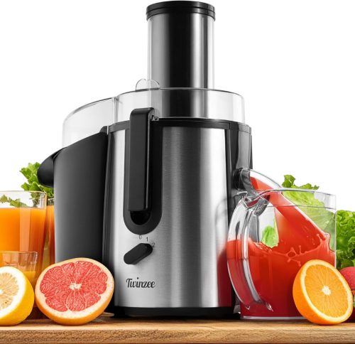 Twinzee 850W Odšťavovač na ovocie a zeleninu - Elektrický odšťavovač s 2 rýchlosťami a veľkým plniacim otvorom (75 mm) - Prístroj na výrobu džúsu