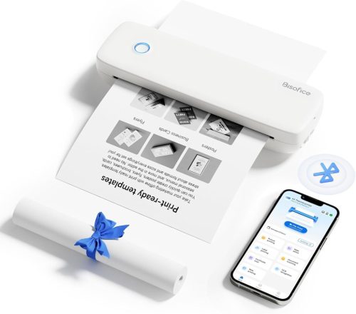 Imprimantă termică mobilă A4 Bisofice - 300 dpi, portabilă, pentru smartphone, cu suport pentru hârtie termică de 2/3/4 inch și A4, compatibilă Android/iOS/Win/Mac
