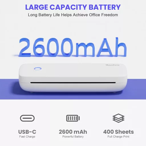 Bisofice Mobil Hőnyomtató A4 - 300 dpi Hordozható Nyomtató Okostelefonhoz, 2/3/4 inch és A4 Hőpapír Támogatással, Android/iOS/Win/Mac Kompat