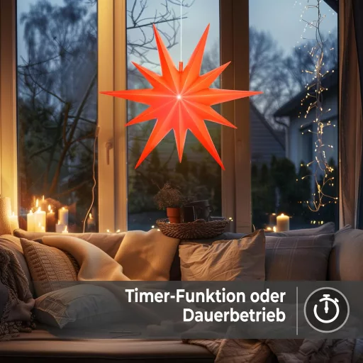 OVILUM Luminous Star 2D XXL LED világítással, piros, 100 cm, 11 ágú, időzítővel