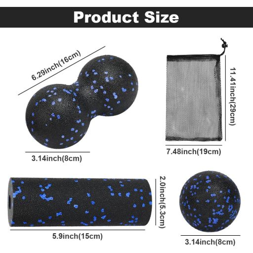 Set 3 mingi de masaj și rolă pentru fascie LOPHE, albastru