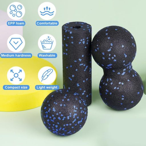 Set 3 mingi de masaj și rolă pentru fascie LOPHE, albastru