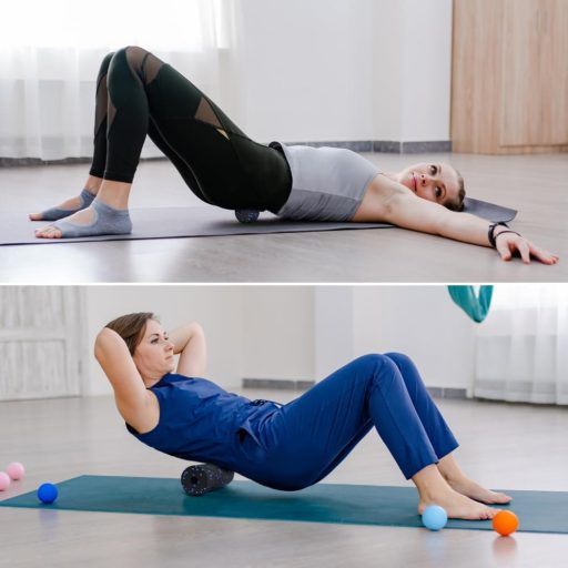 Set 3 mingi de masaj și rolă pentru fascie LOPHE, albastru