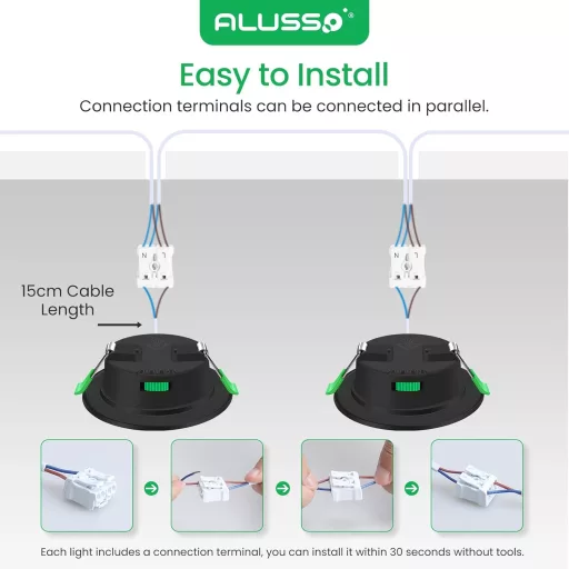 ALUSSO LED Süllyesztett Spotlámpa Szett 6db - Fekete, Lapos, IP44, Fényerőszabályozható, 230V, 4W, 3 Színhőmérséklet, Fürdőszobai