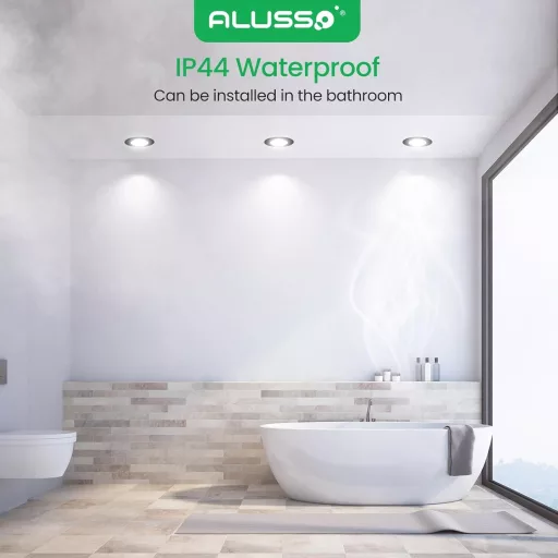 ALUSSO LED Süllyesztett Spotlámpa Szett 6db - Fekete, Lapos, IP44, Fényerőszabályozható, 230V, 4W, 3 Színhőmérséklet, Fürdőszobai