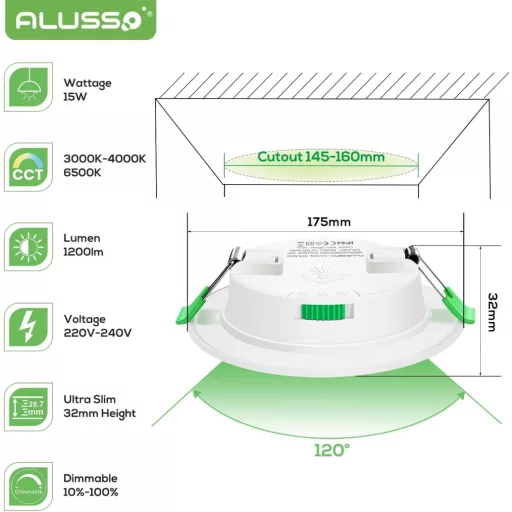 ALUSSO LED Ugradbena Spot Svjetiljka 15W Zatamnjiva Topla/Neutralna/Hladna Bijela 6 kom