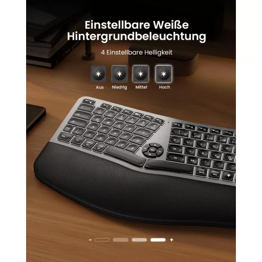 ProtoArc EK01 Plus Ergonomikus Vezeték Nélküli Billentyűzet Világítással és Csuklótámasszal