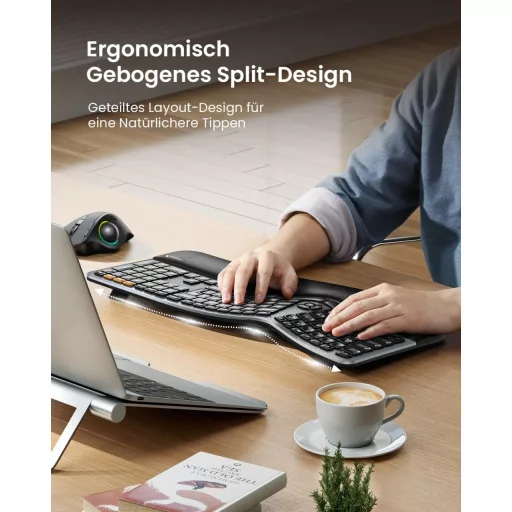 ProtoArc EK01 Plus Ergonomikus Vezeték Nélküli Billentyűzet Világítással és Csuklótámasszal