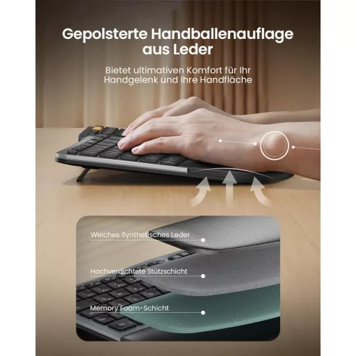 ProtoArc EK01 Plus Ergonomikus Vezeték Nélküli Billentyűzet Világítással és Csuklótámasszal