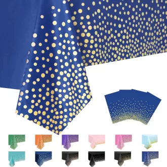   MORAINJAY 4 kom Tamnoplavo-Zlatni Set Stolnjaka 137x274 cm - Vodootporni, Otporni na Mrlje PEVA Stolnjak za Rođendan, Vjenčanje, Božić