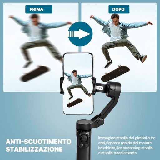 Stabilizator de telefon STRBDYI cu 3 axe, gimbal pliabil pentru vlogging și videoclipuri YouTube